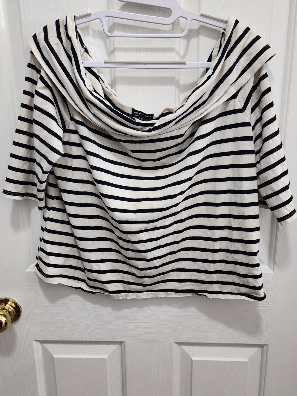 Who What Wear Black & White Striped Off-Shoulder Top